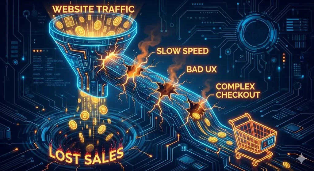 Γιατί το E-shop σας έχει επισκέψεις αλλά όχι πωλήσεις; 5 Τεχνικά Λάθη που Σκοτώνουν το Conversion Rate.