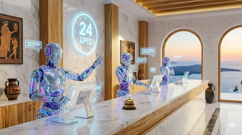 AI Receptionist για Ξενοδοχεία: Η 24/7 Ρεσεψιόν που Μιλάει 95+ Γλώσσες & Απογειώνει τις Κρατήσεις
