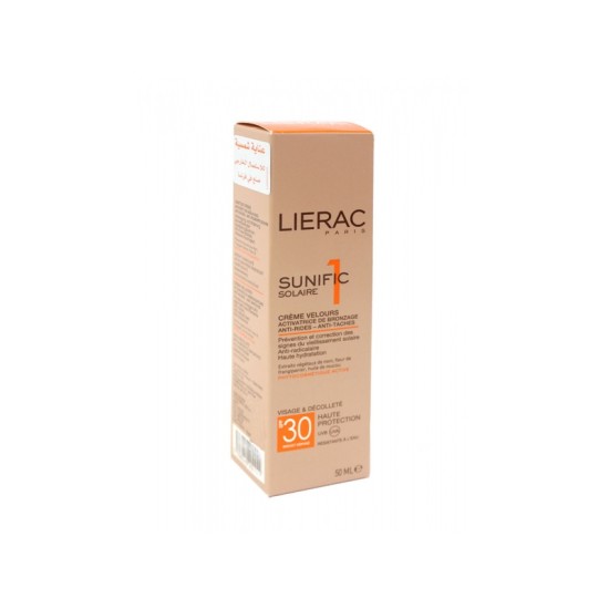 Lierac Sunific 1 Creme Velours Visage SPF30, Ενεργοποίηση του μαυρίσματος που δρα κατά των ρυτίδων & κατά των κηλίδων, 50ml