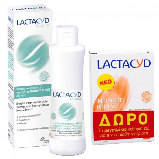 Lactacyd Pharma With Antibacterials 250ml και ΔΩΡΟ Intimate Wipes 10τεμ