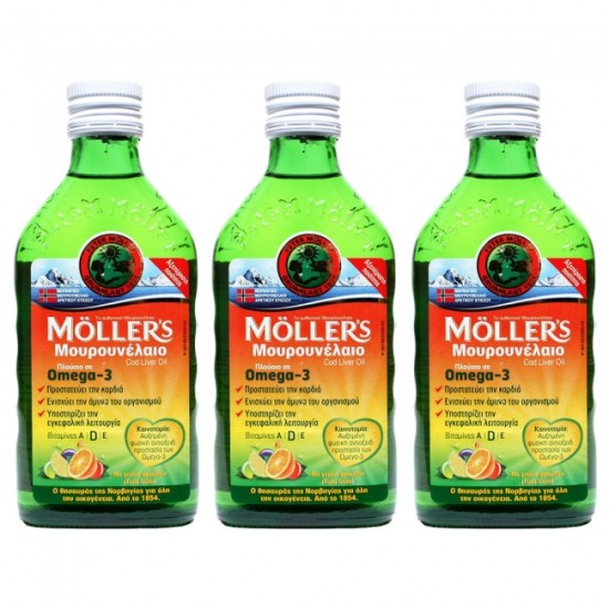 Moller's 3 (Τρία) Μουρουνέλαιο (Cod Liver Oil) Tutti Frutti Flavour 250ml