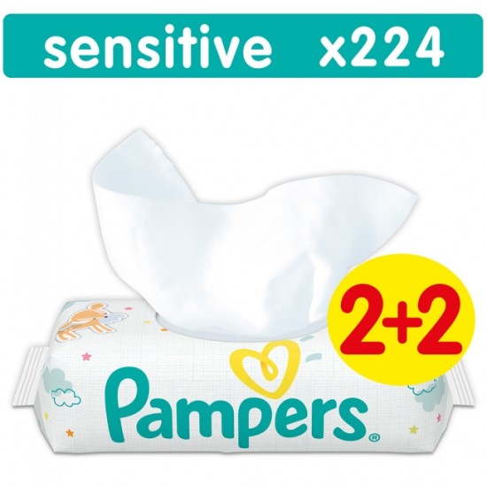 Pampers Baby Wipes Sensitive Μωρομάντηλα Οικονομική Συσκευασία 2+2 ΔΩΡΟ 224 Τμχ