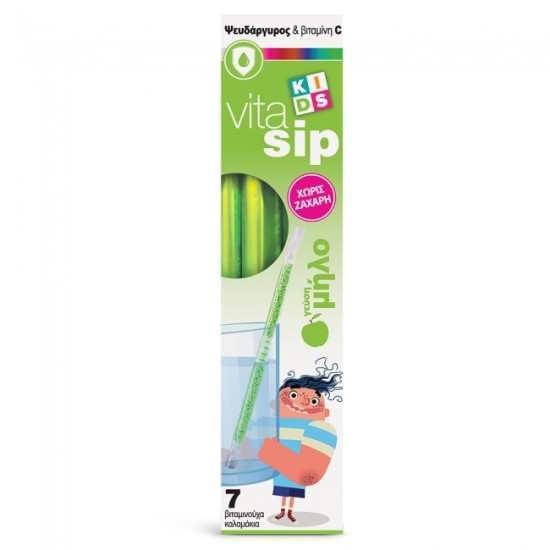 Power Health VitaSip Kids Καλαμάκια με Ψευδάργυρο & Βιταμίνη C με γεύση Μήλο 7τμχ