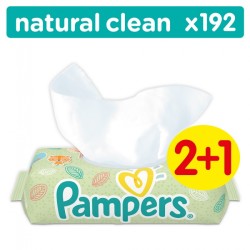 Pampers Baby Wipes Natural Clean Μωρομάντηλα Οικονομική Συσκευασία 2+1 ΔΩΡΟ 192 Τμχ