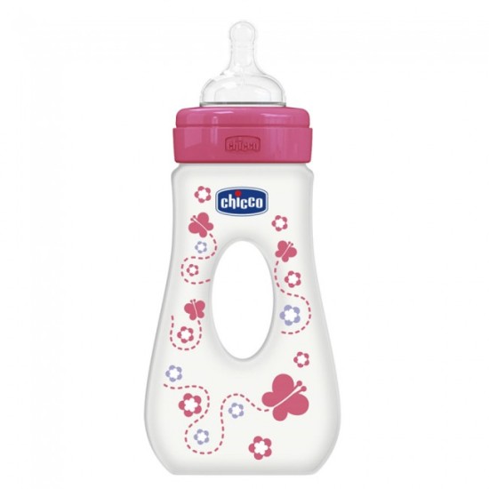 Chicco Μπιμπερό Ροζ Wellbeing Με Λαβή BPA Θηλή Σιλικόνη 4m+ 240ml